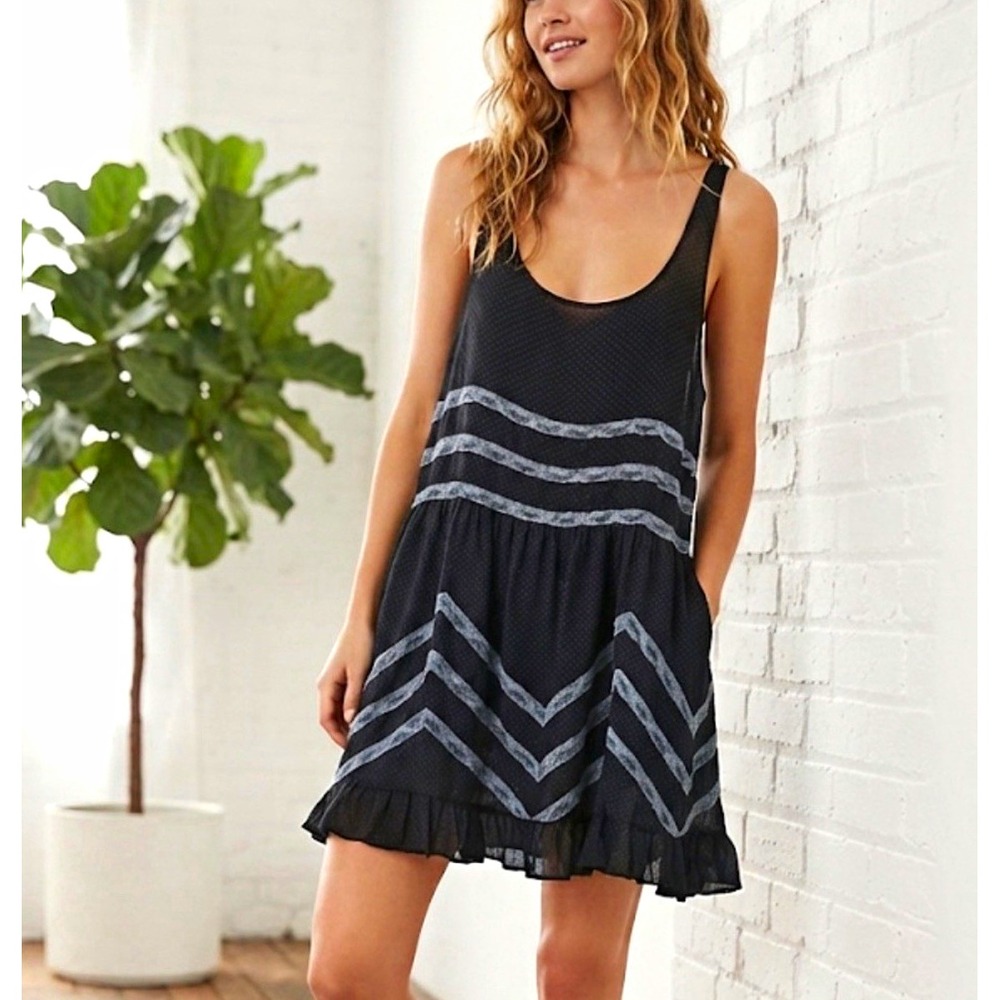 Free People Intimately Voile And Lace Trapeze Slip Dress Sz Large Boho Feminine